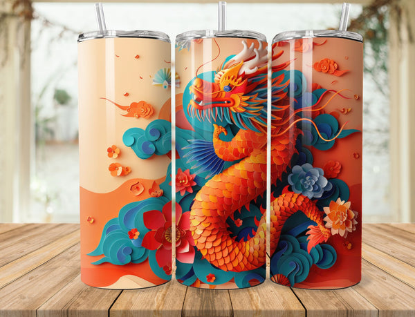 3D Chinese Dragon Sublimation 20 oz Tumbler Wrap 004