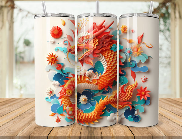 3D Chinese Dragon Sublimation 20 oz Tumbler Wrap 001