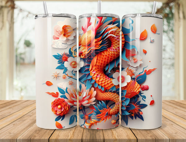 3D Chinese Dragon Sublimation 20 oz Tumbler Wrap 003